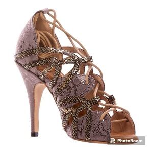 NWT BURJU Shoes Vaneno Open Toe Lace Up Stiletto Heeled Sandals | Size 10.5